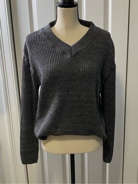 Pact Organic Cotton Charcoal V-Neck Ribbed Women's Sweater